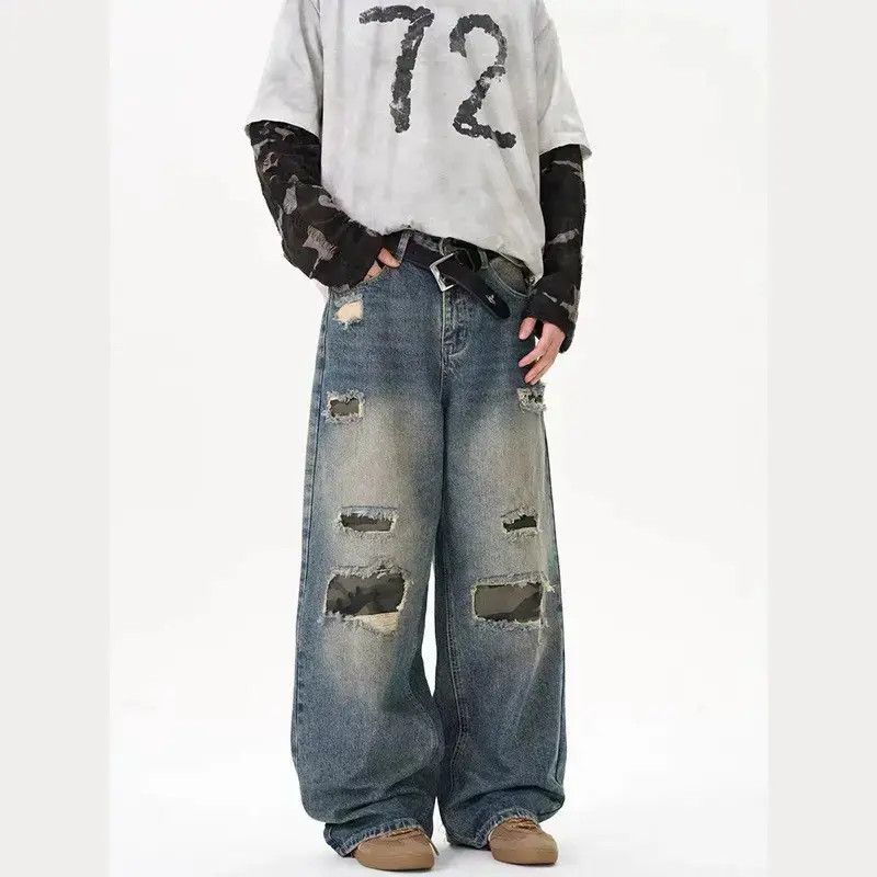 Japanese Brand Retro loose straight leg wide leg camouflage jeans Size US 32 / EU 48 - 2 Thumbnail