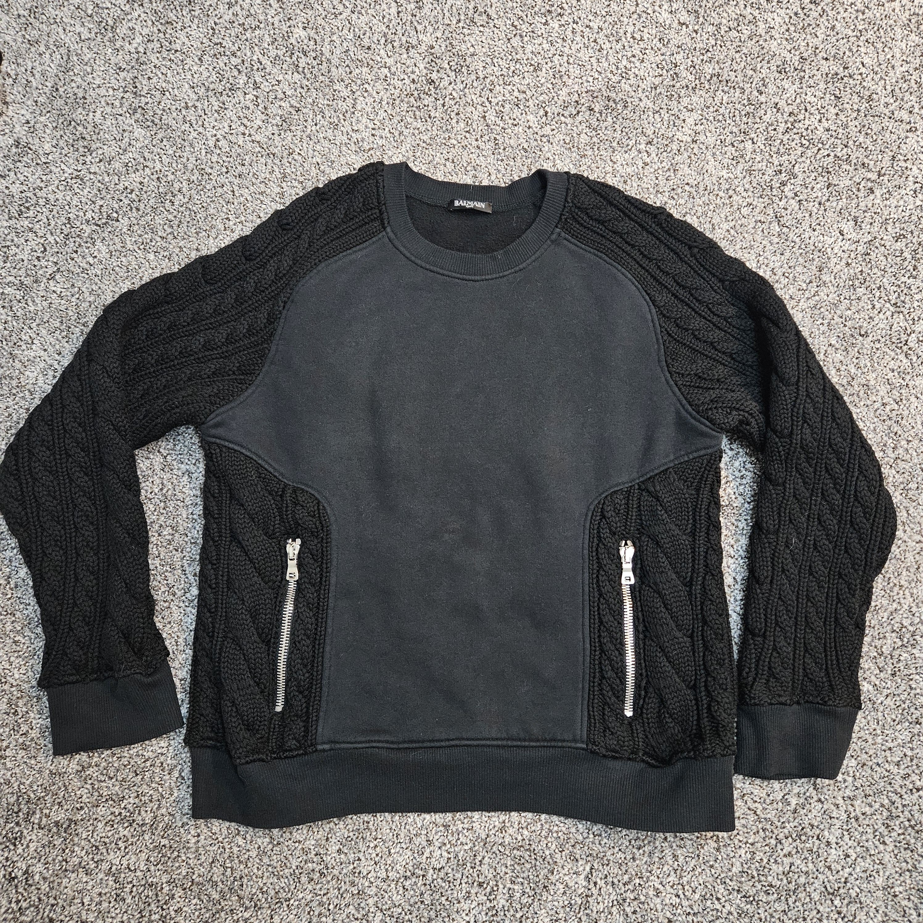 Balmain Cable Knit Jersey Crewneck Sweater W/ Hoodie Pocket Size US XL / EU 56 / 4 - 1 Thumbnail