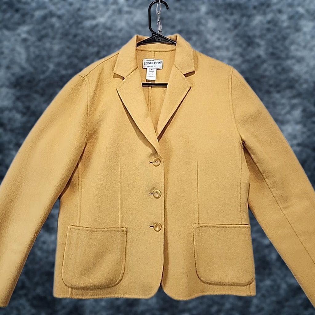 Pendleton VINTAGE Pendleton Blazer Women’s M Gold 100% Merino Wool Three Button Old Money Academia Wool Blazer Womens Regular Gold - Size M / US 6-8 / IT 42-44 - 1 Thumbnail