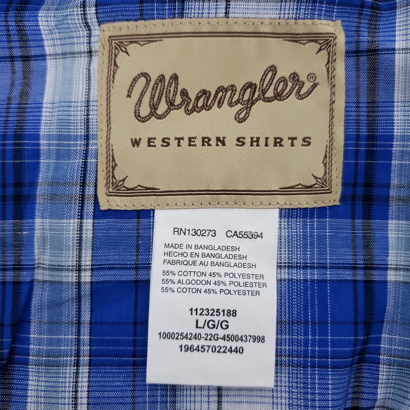 Wrangler NWOT Wrangler Western Snap Shirt Blue Plaid Check Men L Size US L / EU 52-54 / 3 - 11 Thumbnail