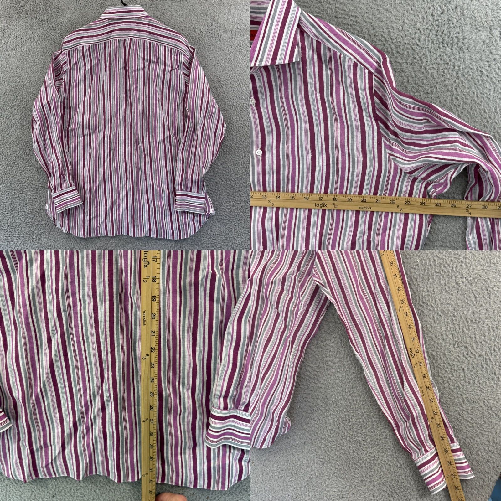 Isaia Isaia Shirt Mens 17.5 Pink Striped Linen Long Sleeve Collared Dress Button Preppy Size 48R - 8 Thumbnail