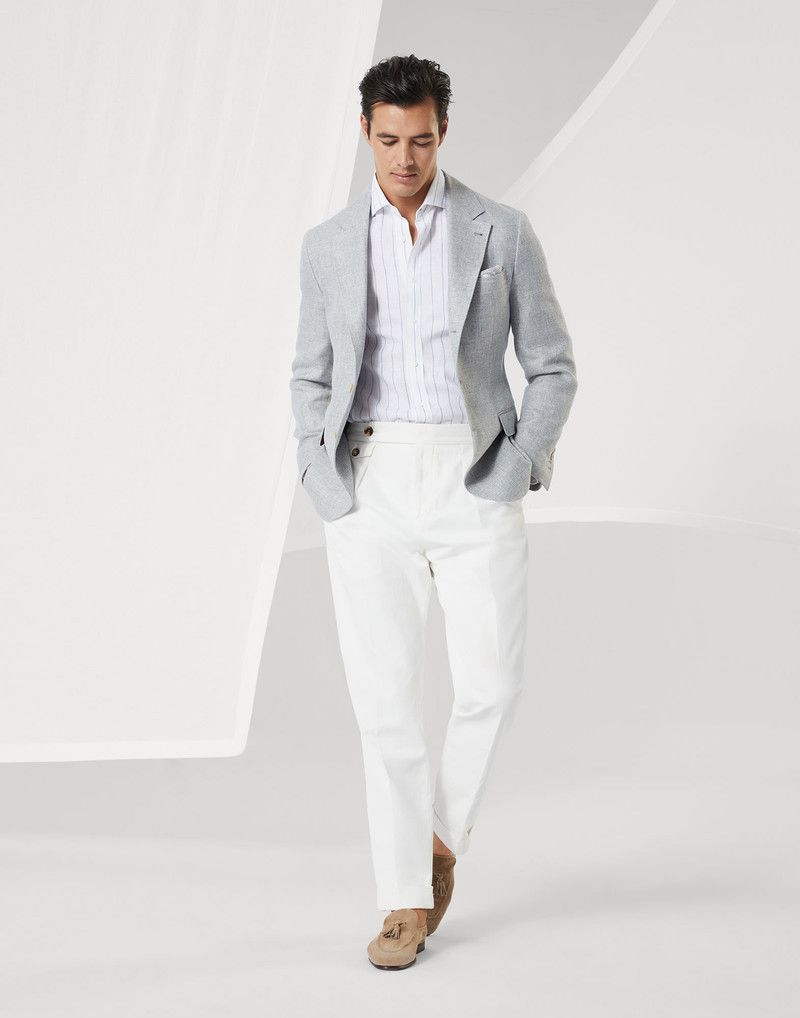 Brunello Cucinelli o1la1rc1a0326 Stripe Linen Fit Shirt in White Size US L / EU 52-54 / 3 - 5 Thumbnail