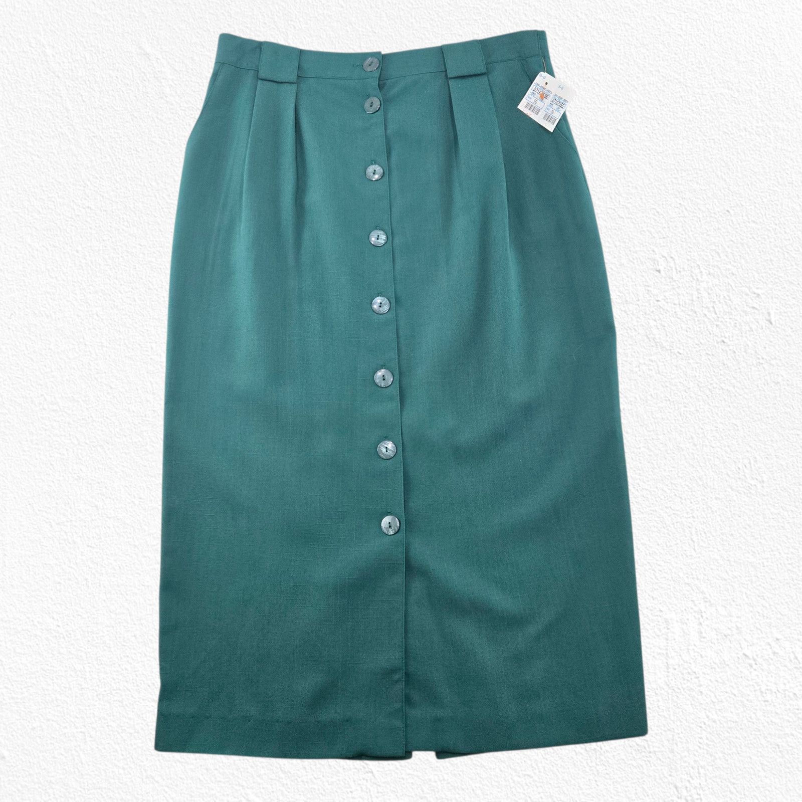 Vintage Vintage Green Teal Button Front Pencil Midi Skirt Size 16 Size 38" / US 16 / IT 52 - 2 Thumbnail