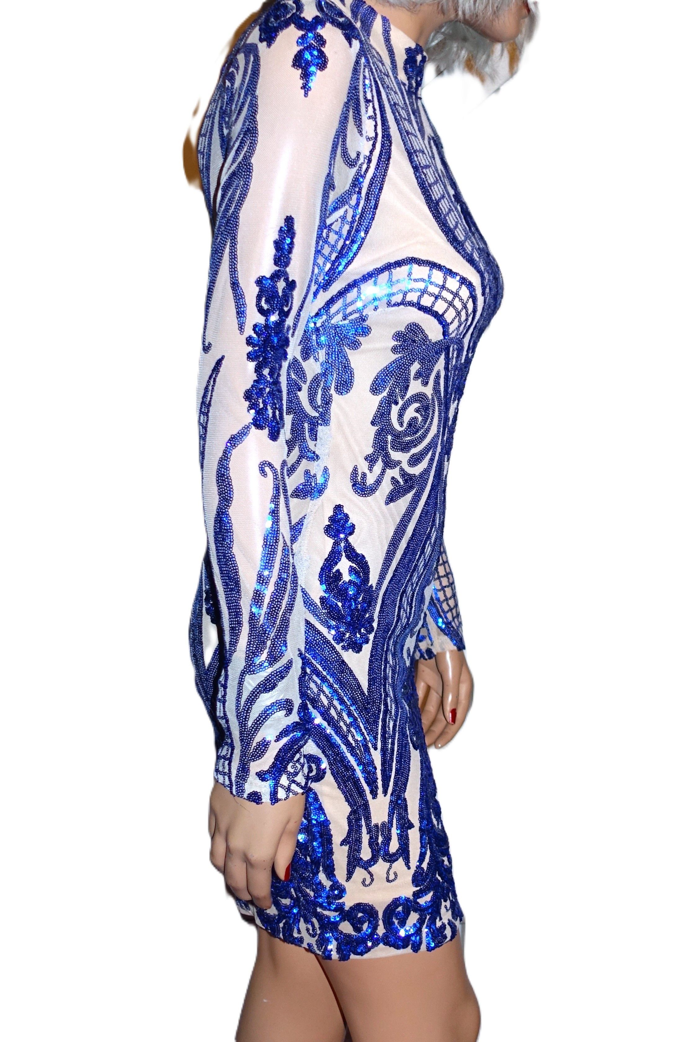 Fashion Nova Fashion Nova Blue Tan Sequin Dress S Size S / US 4 / IT 40 - 6 Thumbnail