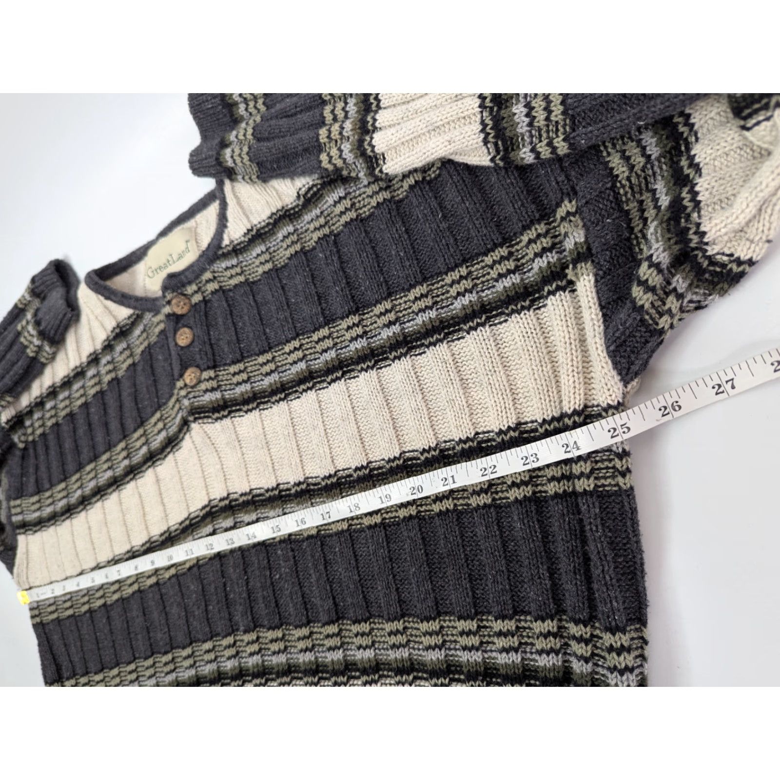 Vintage VINTAGE Greatland Striped Henley Sweater Mens M Gray Ribbed Knit Ramie Cotton Blend 90s Size US M / EU 48-50 / 2 - 6 Thumbnail