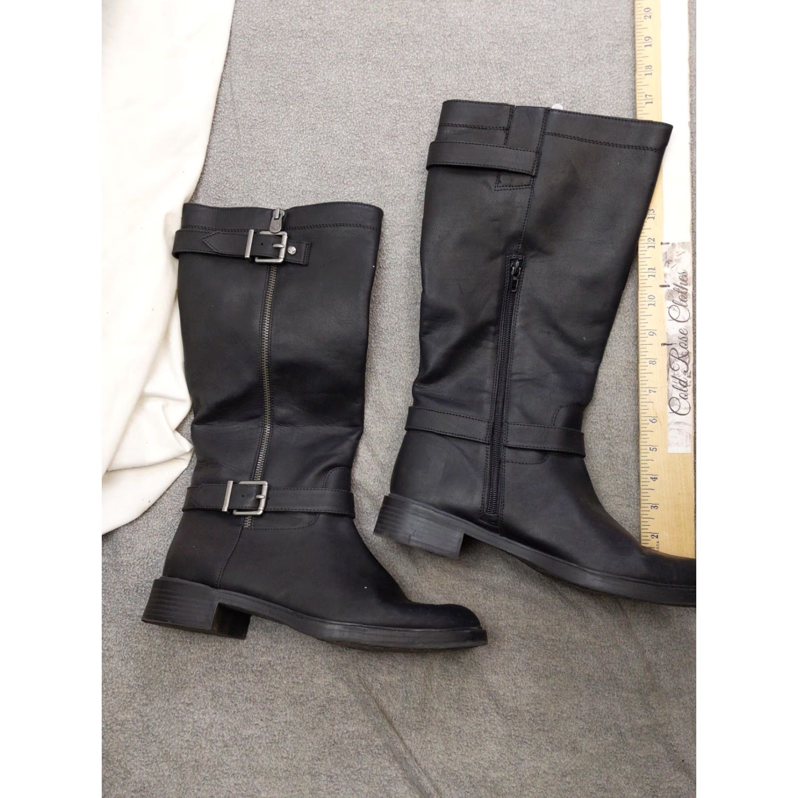 Vintage Kelly & Katie Boots Women's Knee High Riding Buckle Side Zip Black 9.5 M Adult Womens Block Heel Size US 10 / IT 40 - 4 Thumbnail