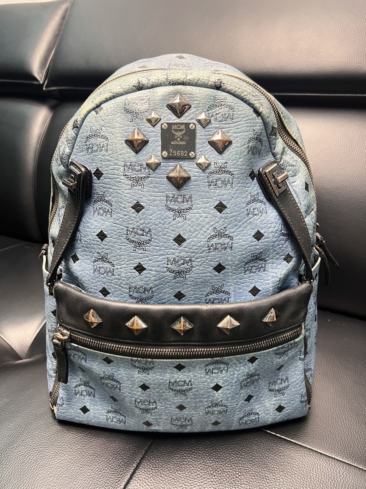 MCM MCM Dusty Blue Monogram Studded Backpack Size ONE SIZE - 3 Thumbnail