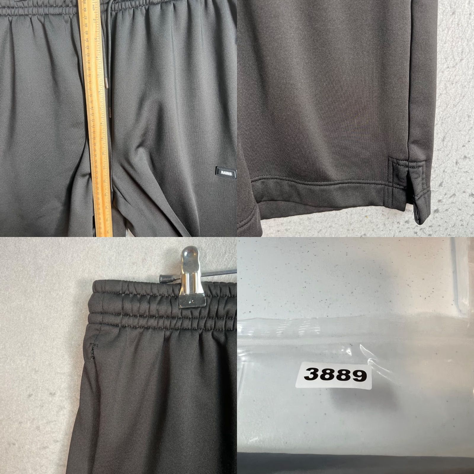 Rains Rains Mens Large Black Sweatshorts Drawstring Elastic Waist Polyester Spandex Athletic Slim Front Flat Inseam 12 in 33 in Size ONE SIZE - 8 Thumbnail