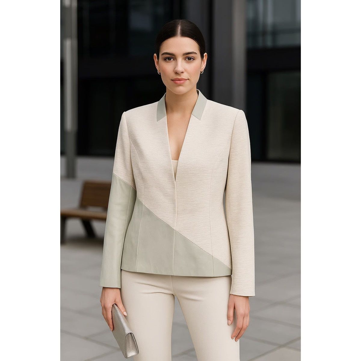Helmut Lang Helmut Lang leather trim assymetric patchwork blazer jacket Size S / US 4 / IT 40 - 2 Thumbnail