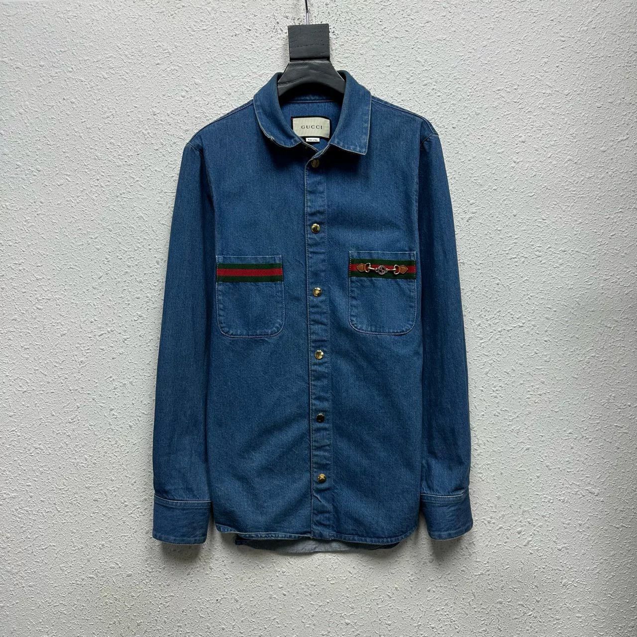 Gucci Gucci Blue Red-Green Stripe Horsebit Denim Jacket Size US S / EU 44-46 / 1 - 1 Thumbnail