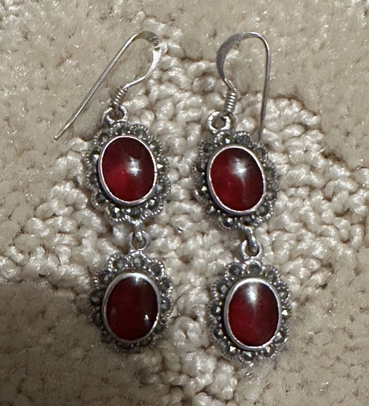 Other Garnet Red Silver Earrings Size ONE SIZE - 1 Thumbnail