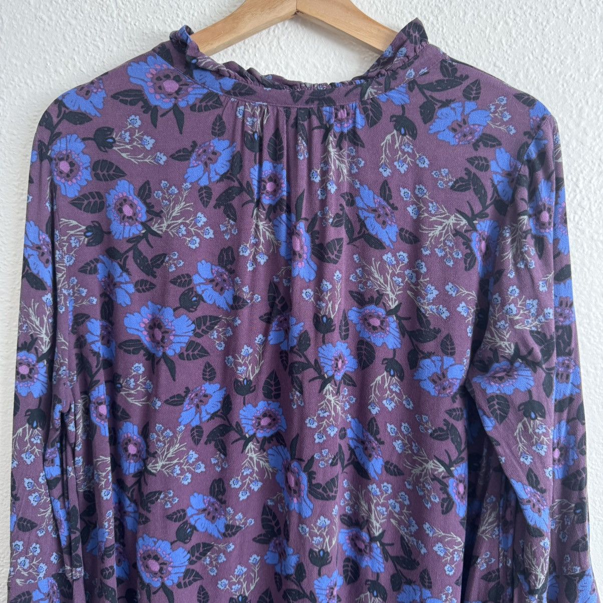 Free People FREE PEOPLE Purple Blue Boho Floral Mystery Tunic Blouse Size M / US 6-8 / IT 42-44 - 12 Thumbnail