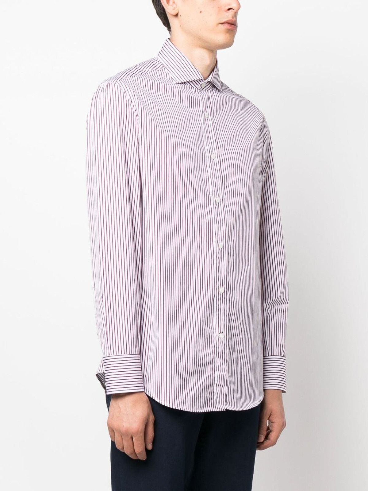 Brunello Cucinelli o1y0526 Striped Shirt in Plum/White Size US S / EU 44-46 / 1 - 2 Thumbnail