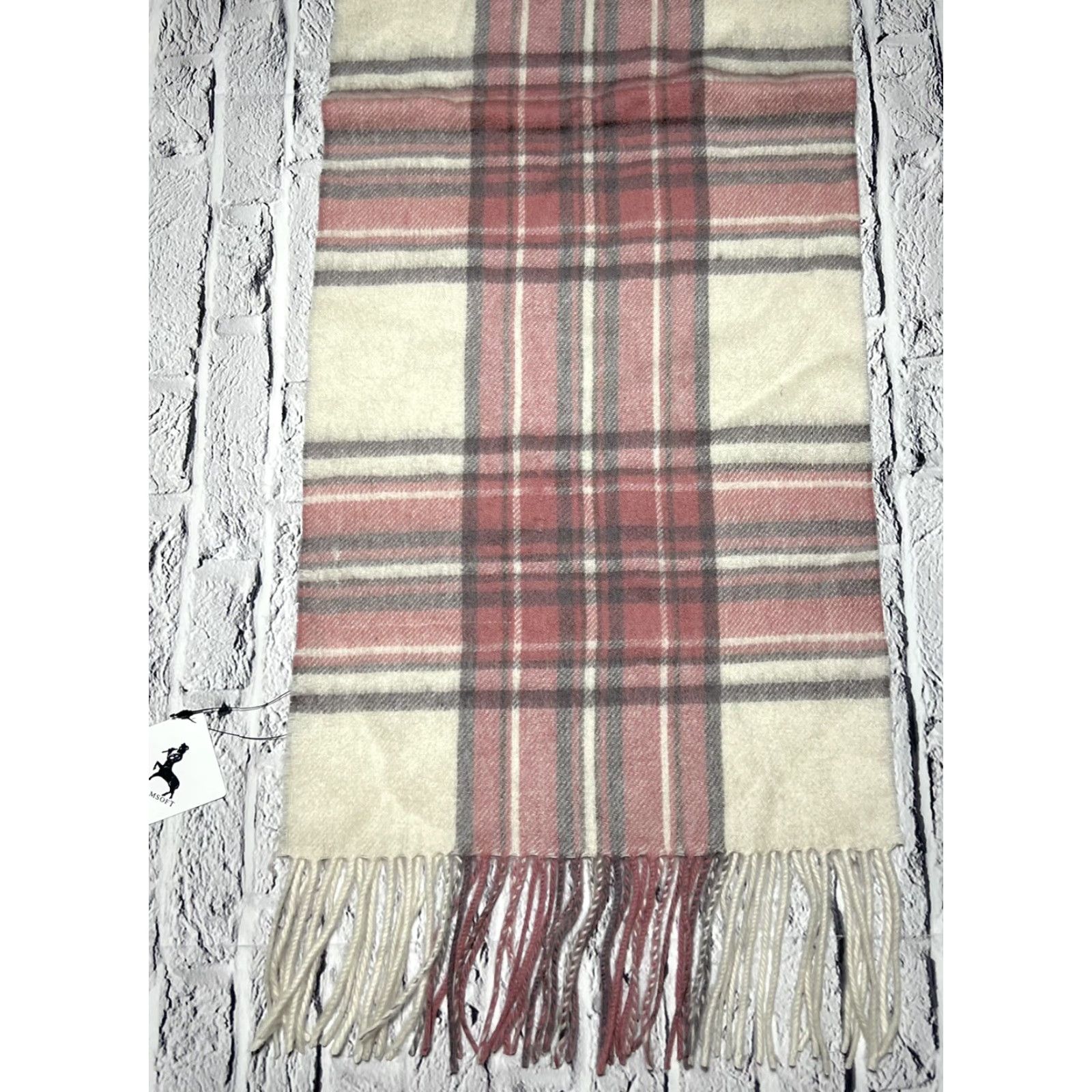 Pinko VINTAGE NWT WAMSOFT Lightweight Wool Scarf Plaid Pink Cream 72” X 12.5” Womens Size ONE SIZE - 3 Thumbnail