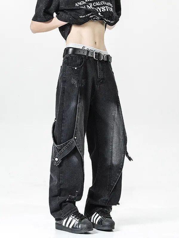 Japanese Brand Retro loose straight leg spliced jeans Size US 32 / EU 48 - 5 Thumbnail