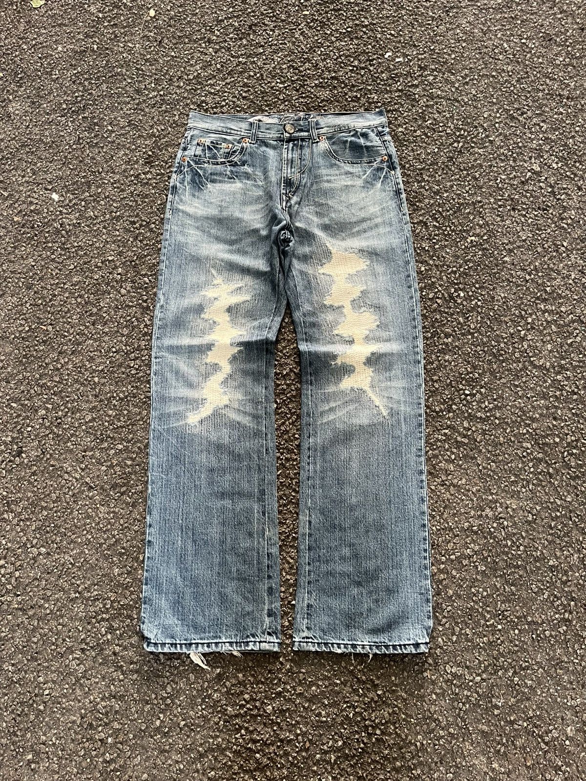 Osaka Big Train Boro Mud Distressed Patchwork Denim Pants
