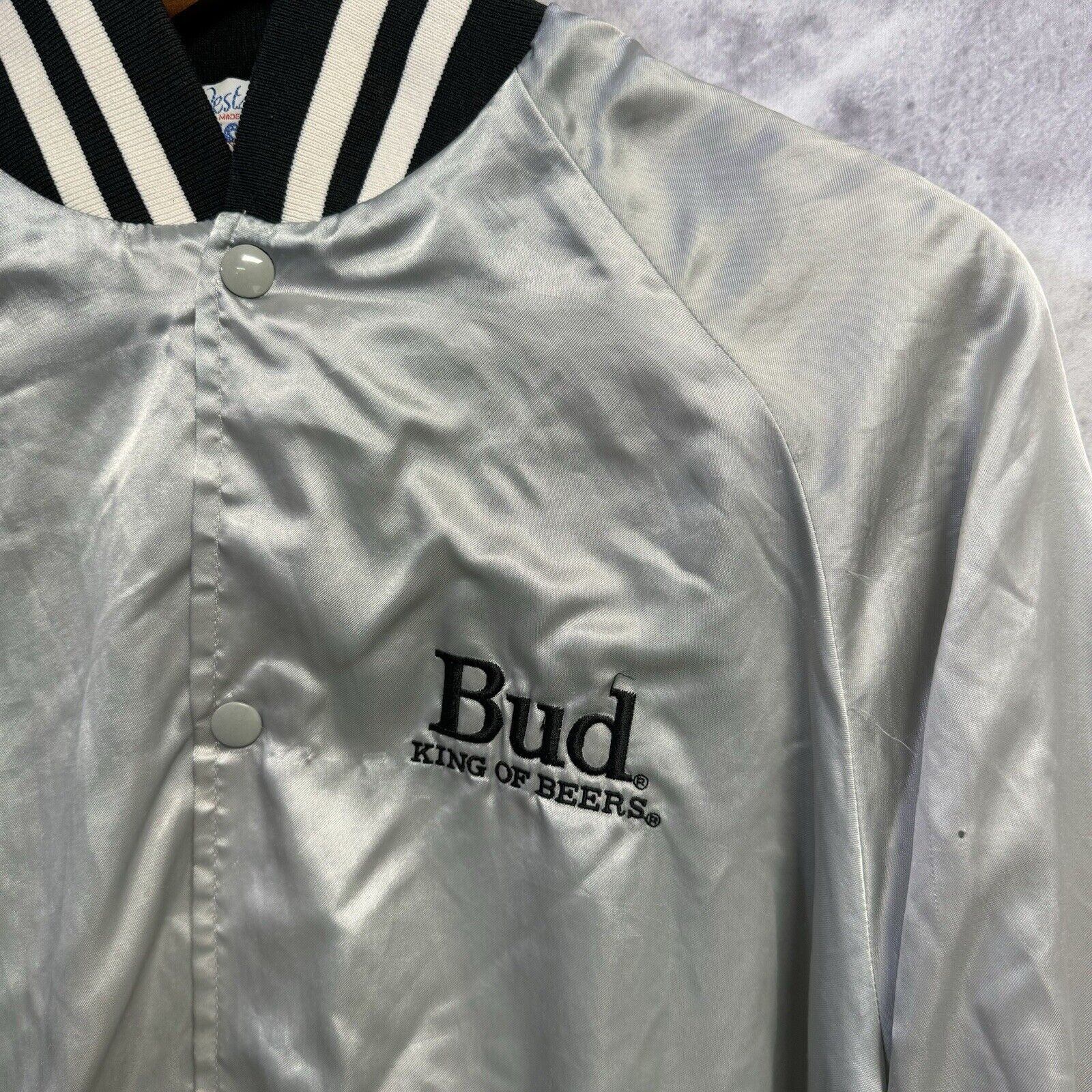 Vintage Vintage Bud King of Beers Jacket Mens XL Silver Bomber Embro Size US XL / EU 56 / 4 - 1 Thumbnail
