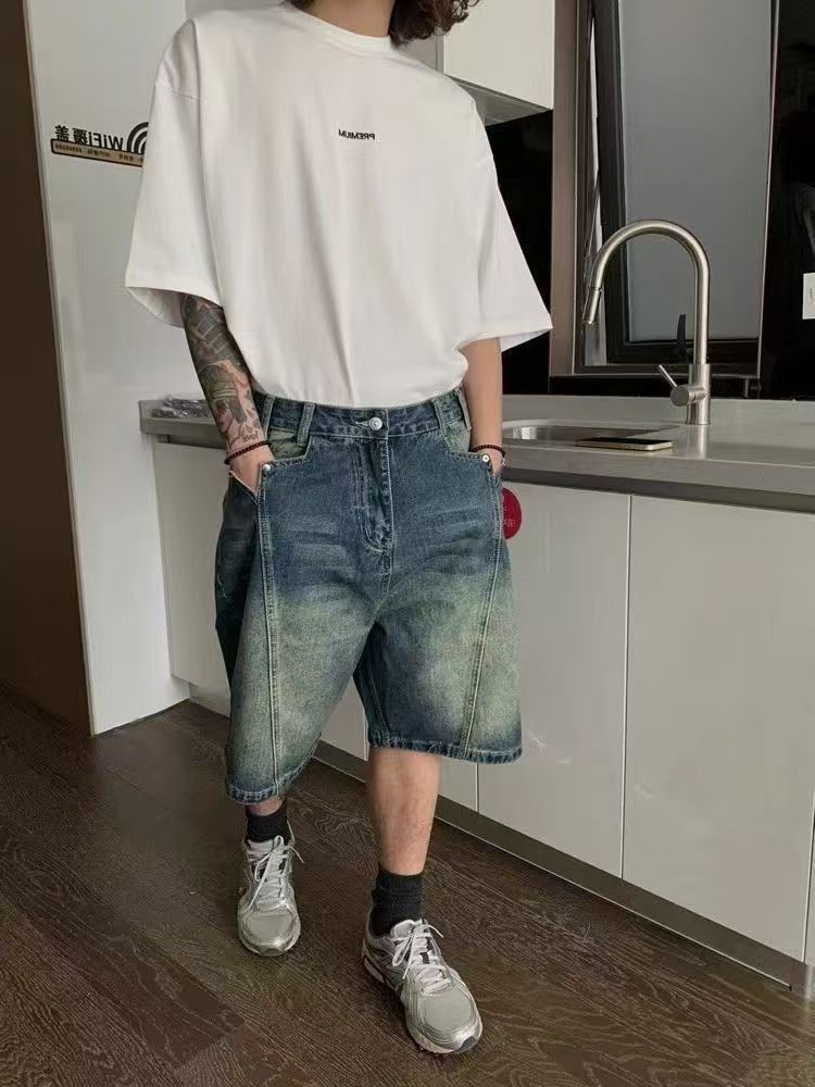 Japanese Brand × Jean Blue street distressed washed denim shorts y2k Size US 32 / EU 48 - 3 Thumbnail