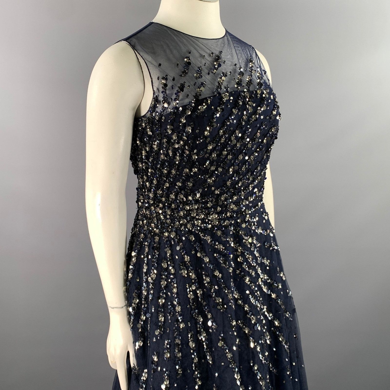 Carolina Herrera CAROLINA HERRERA Size 14 Navy Silver Nylon A-Line Long Gown Size XL / US 12-14 / IT 48-50 - 2 Thumbnail
