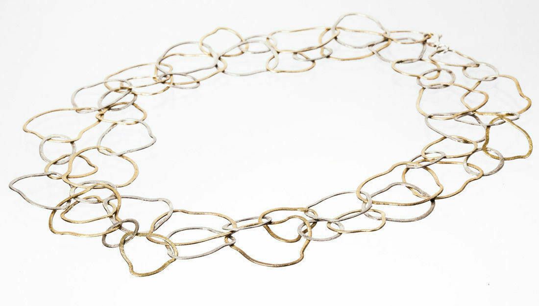 Designer Sterling Silver Etched Flat Link Flapper Necklace Size ONE SIZE - 3 Thumbnail