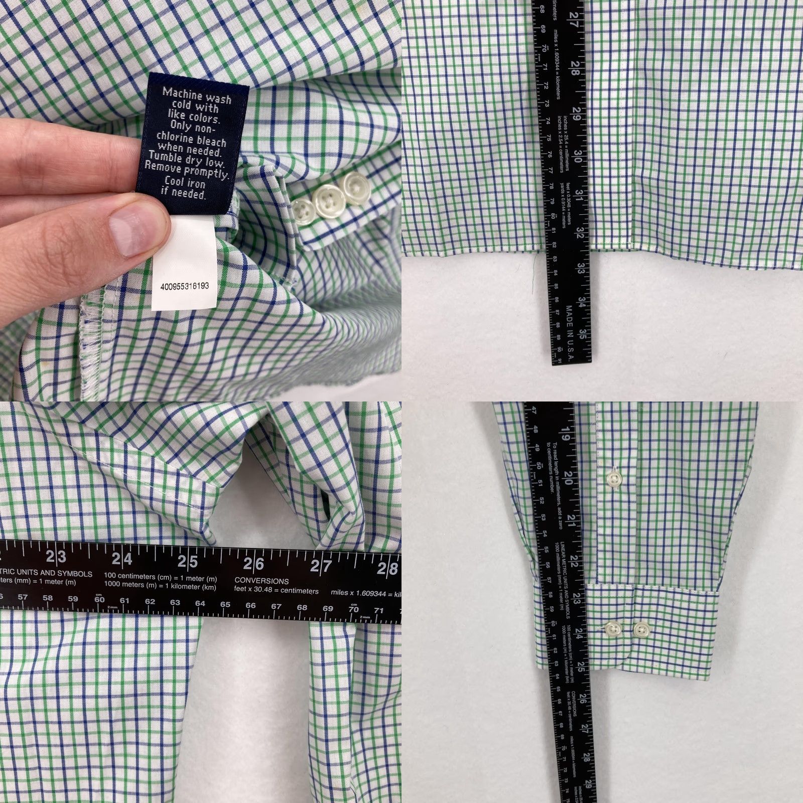 Croft & Barrow Croft & Barrow Shirt Mens 17.5 34/35 Fern Green Blue Check Classic Fit Easy Care Shirt Mens Long Sleeve Button-Down Collar Size US XXL / EU 58 / 5 - 8 Thumbnail
