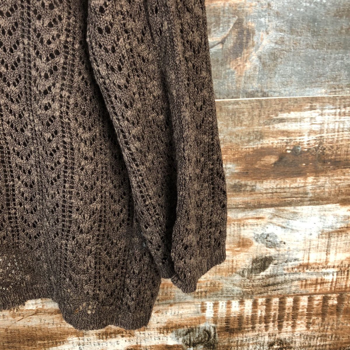 Japanese Brand Lemiore Brown crochet mesh net Cardigan Knitwear #A1482 Size M / US 6-8 / IT 42-44 - 8 Thumbnail