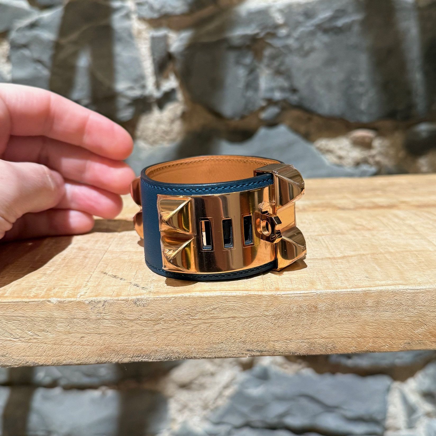 Hermes Hermès Blue Colvert Rose Gold Collier De Chien Bracelet Size ONE SIZE - 5 Thumbnail
