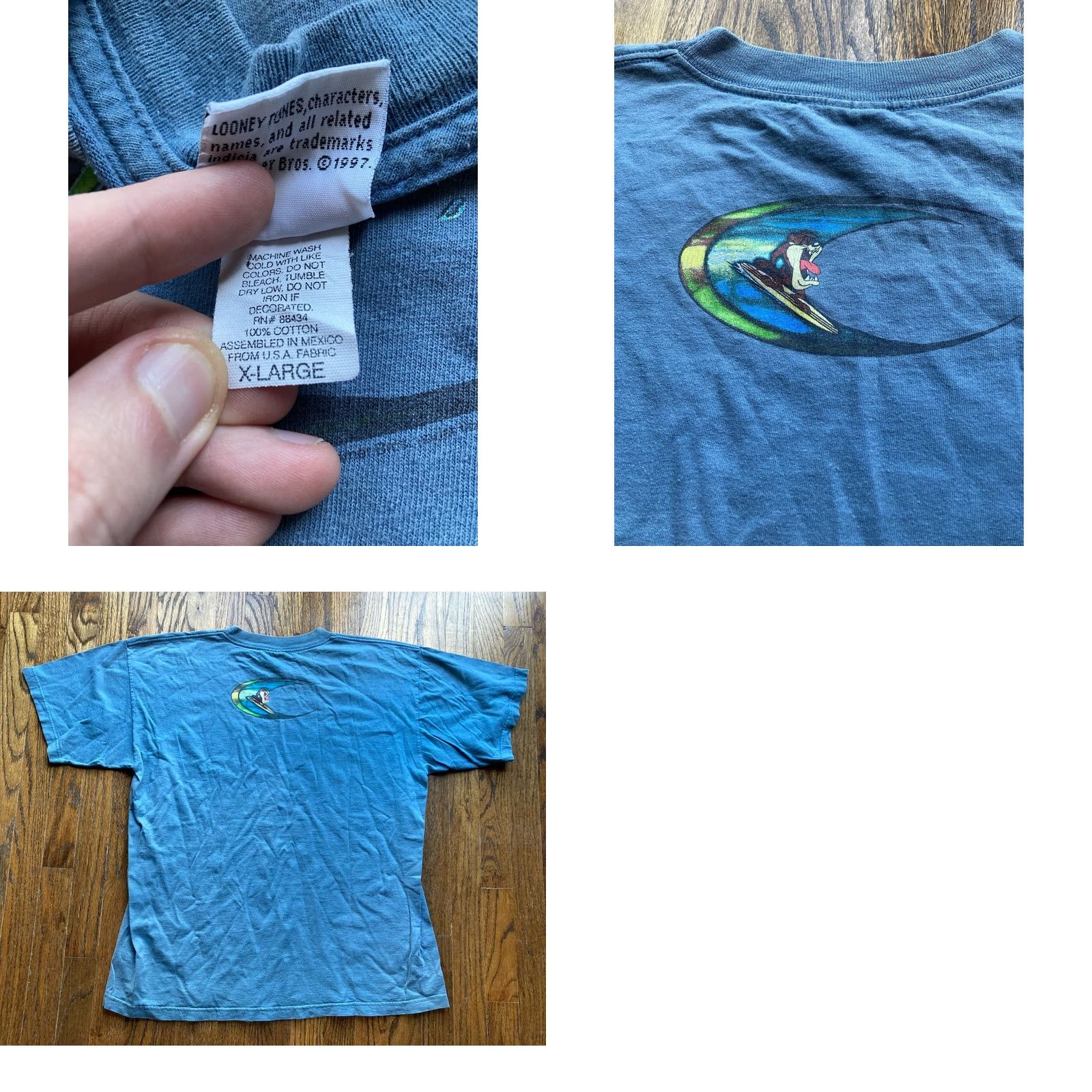 Vintage VINTAGE Looney Tunes TAZ Shirt Mens XL Blue Surf Wave Shore Break 90s Cartoon Taz Size US XL / EU 56 / 4 - 8 Thumbnail