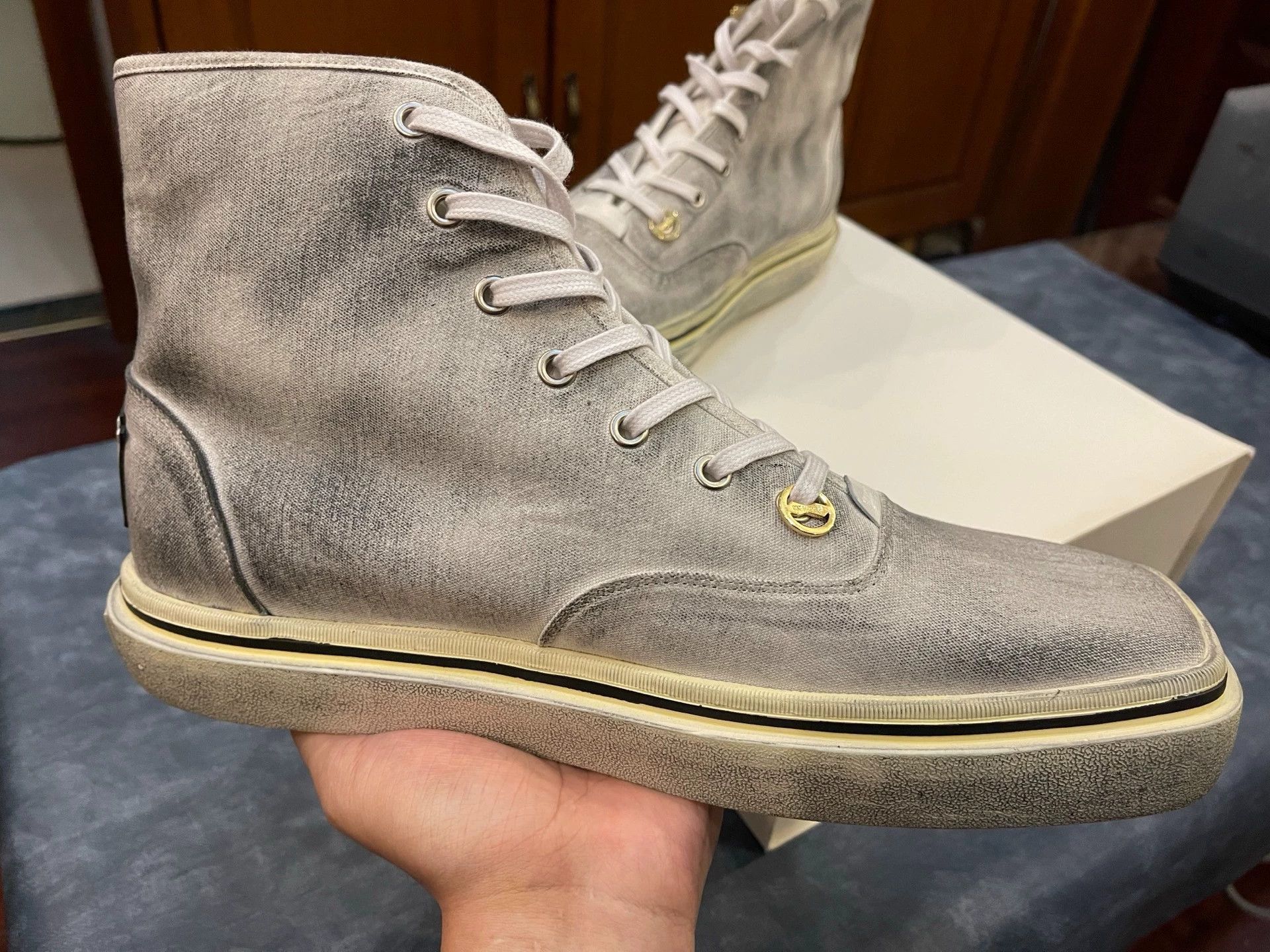 WE11DONE We11done Distressed Canvas Square Toe Mid-Top Sneaker 43 Size US 10 / EU 43 - 3 Thumbnail