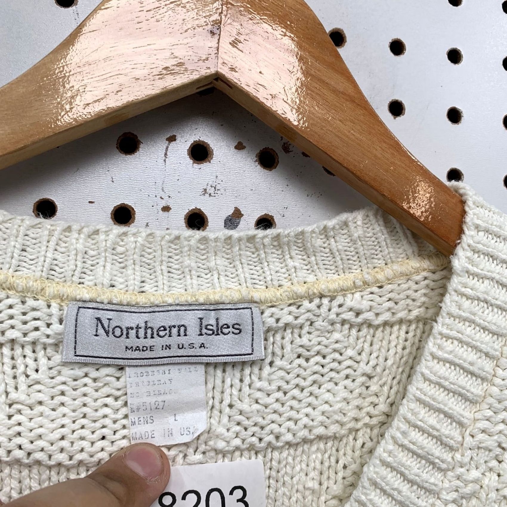 Vintage Vintage Northern Isles Knit Sweater Mens Medium White V-Neck Cotton Pullover Size US M / EU 48-50 / 2 - 3 Thumbnail