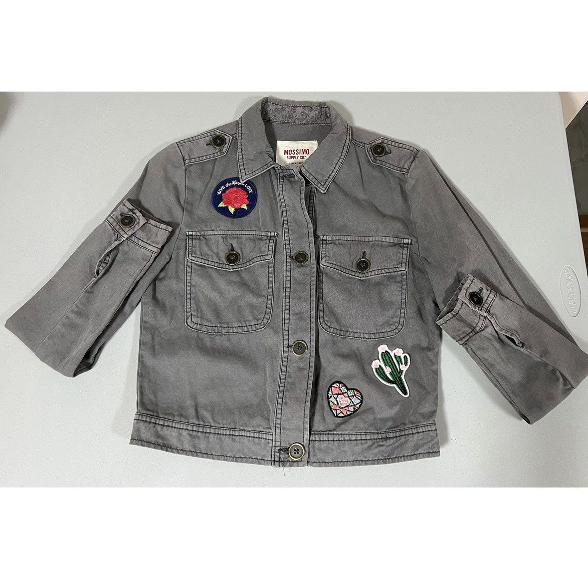 Mossimo Mossimo Gray Denim Patches Lightweight Jean Jacket Coat XS 🌵 Size XS / US 0-2 / IT 36-38 - 1 Thumbnail