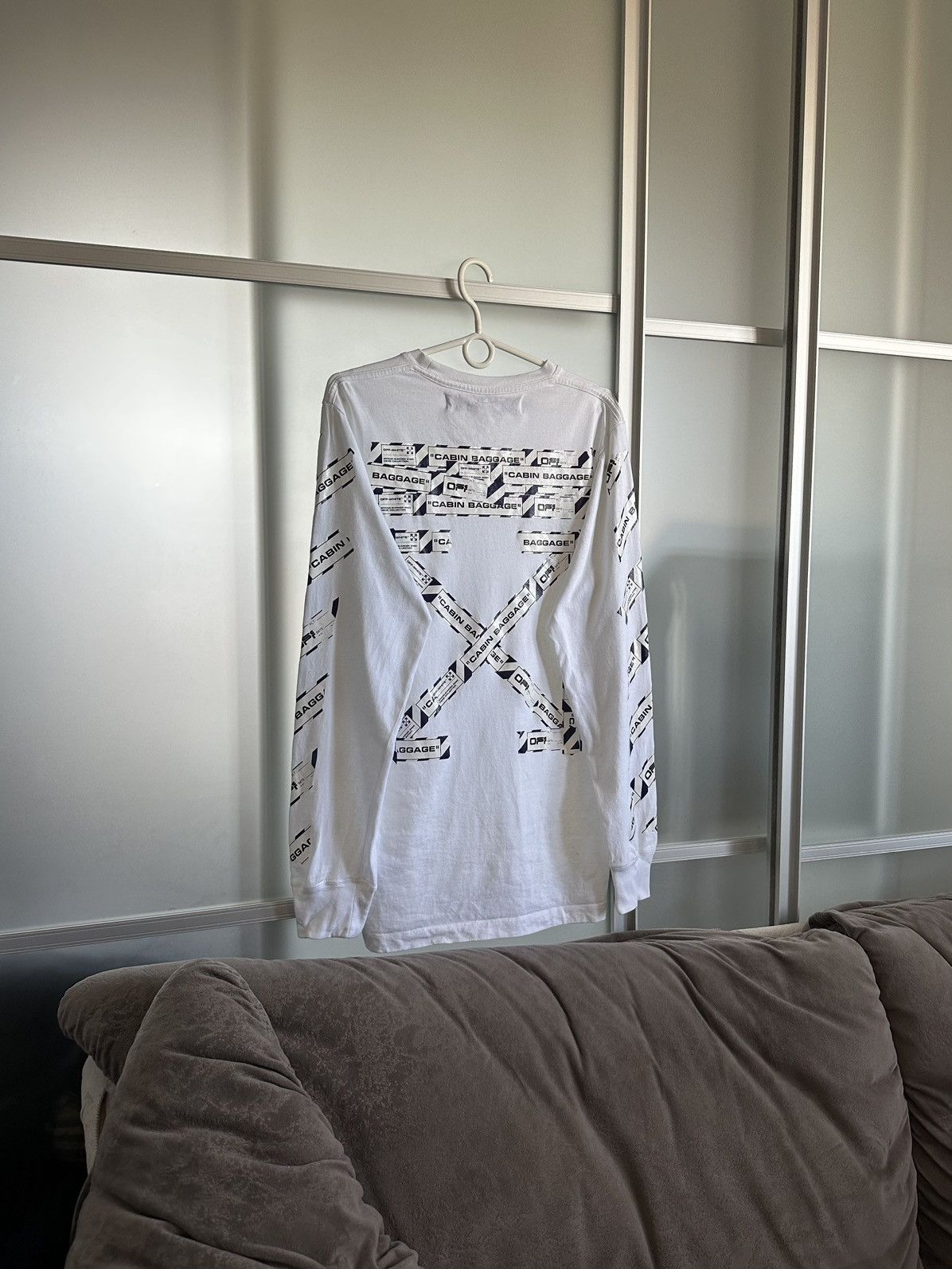 image of Off White Airport Tape Long Sleeve, Men's (Size Medium)
