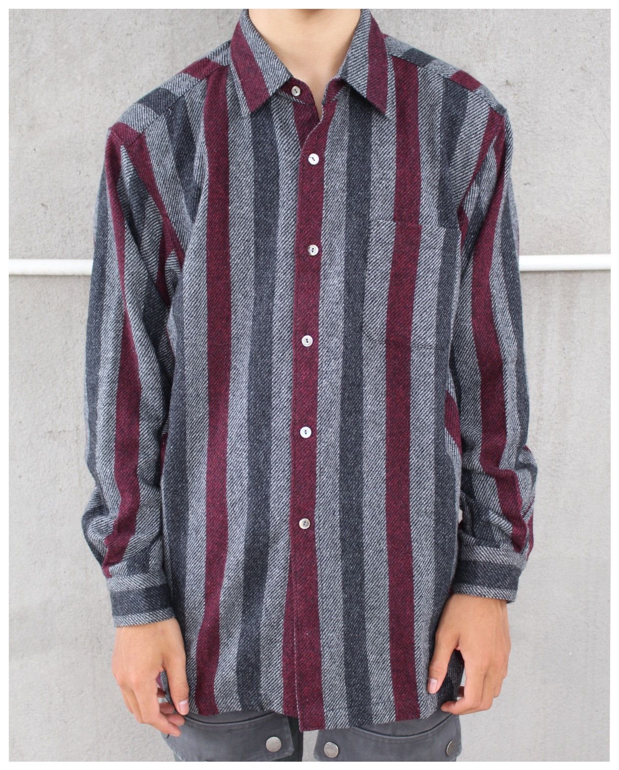 Vintage 1990S GINREI WOOL BLEND STRIPED SHIRT Size US L / EU 52-54 / 3 - 2 Thumbnail