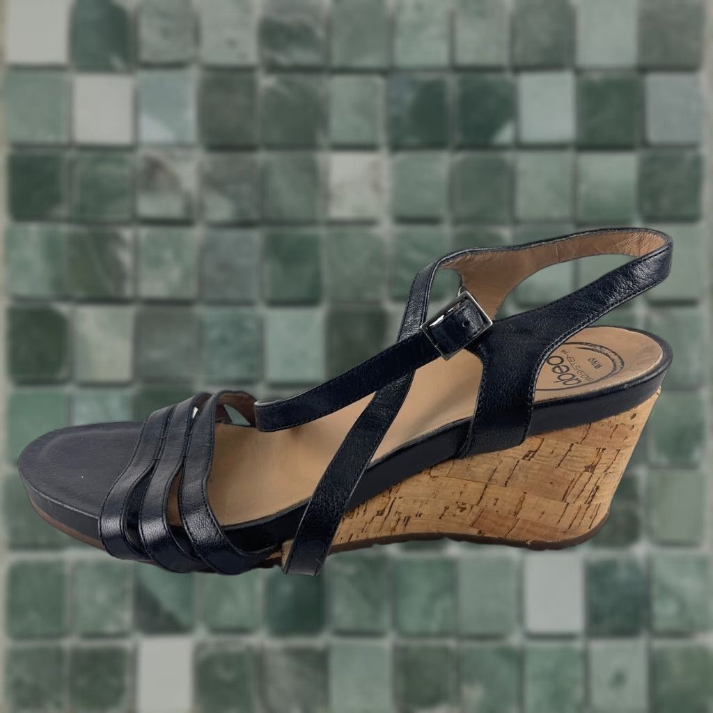 Vintage Abeo Black Sling Back Leather Sandals Womens Wedge Open Toe Size 9 Size US 9 / IT 39 - 1 Thumbnail