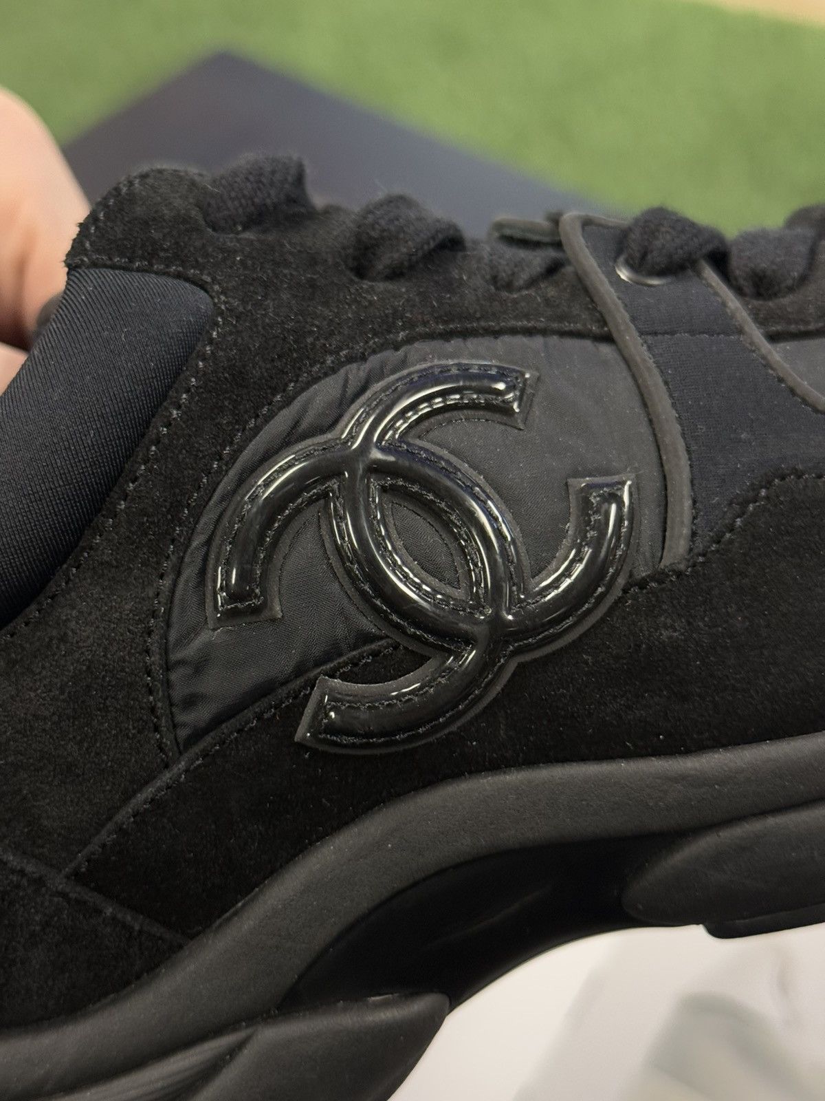 Chanel 38EU/8US - Chanel Interlocking CC Logo Suede Trainer Shoes Size US 8 / IT 38 - 13 Thumbnail