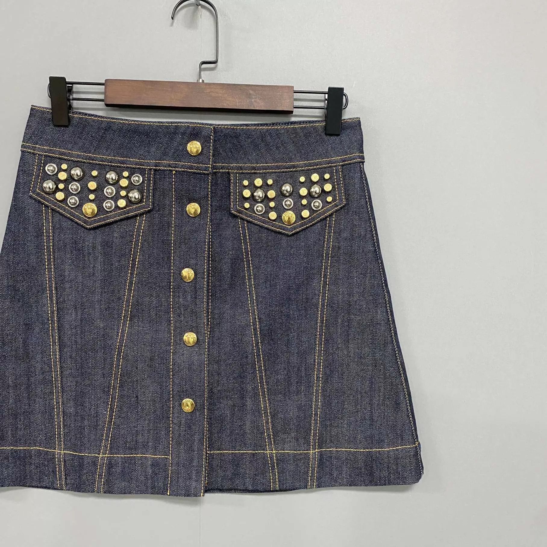 Louis Vuitton LV 99 New Monogram Studded Pocket Denim Short Skirt 34 Size 25" / US 0 / IT 36 - 2 Thumbnail