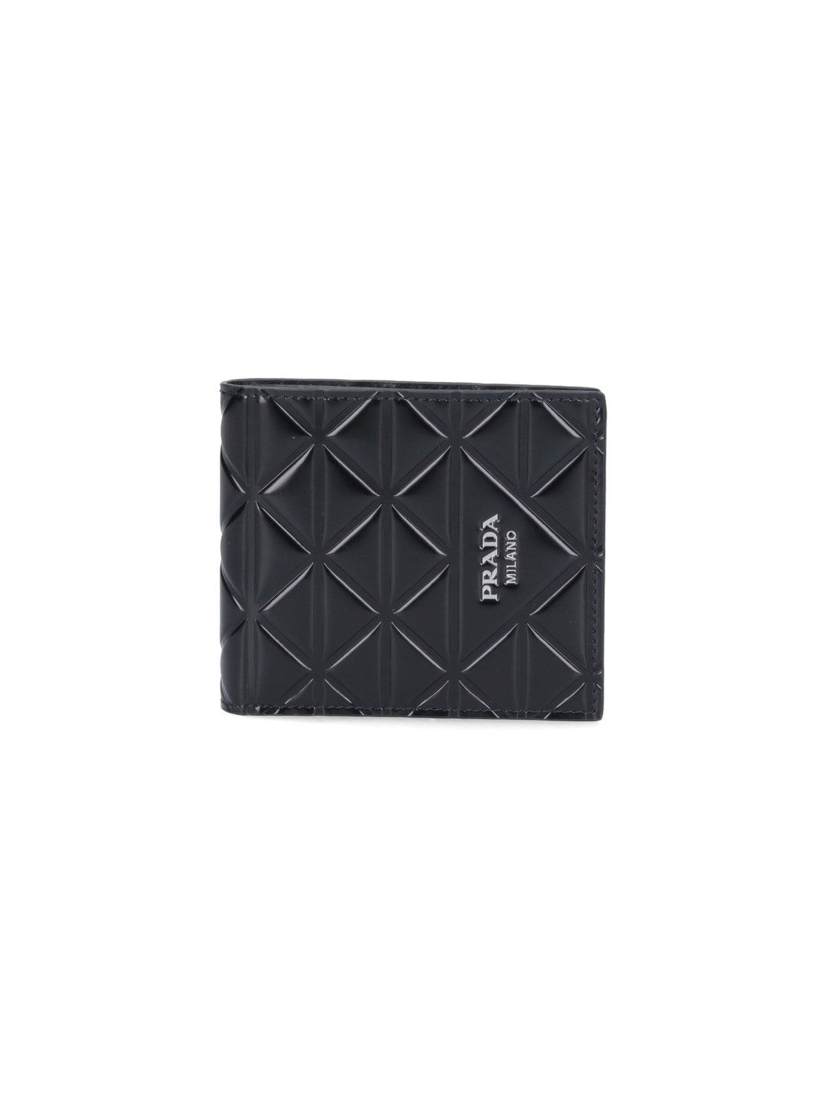 image of Prada Logo Brushed Leather Wallet in Black, Men's