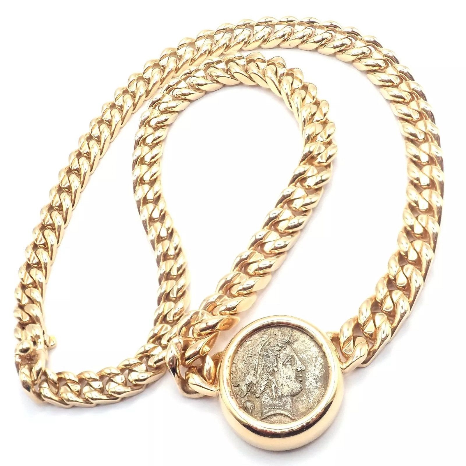 Bulgari 18k Yellow Gold Antique Coin Monete Link Necklace