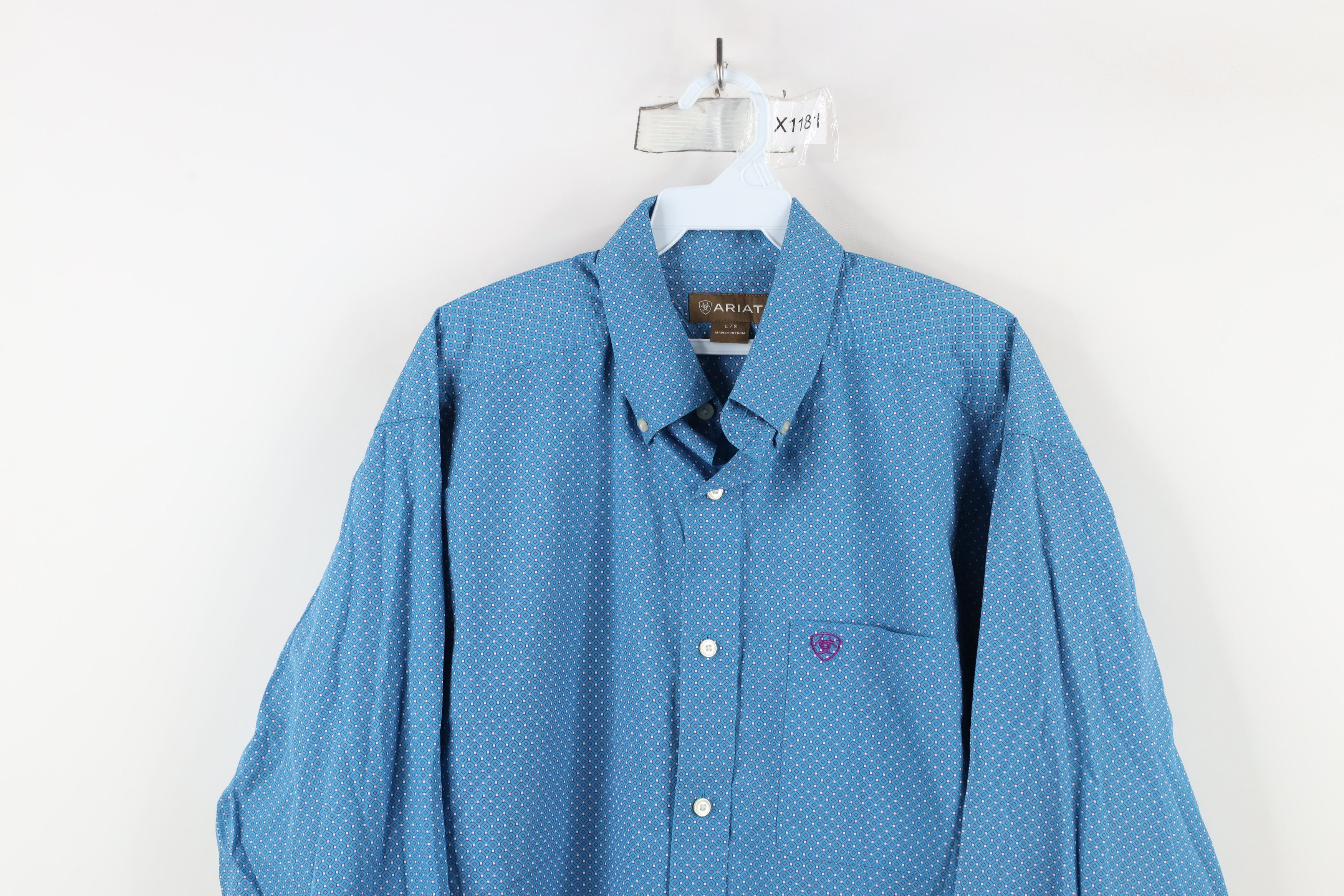 Ariat × Vintage Ariat Geometric Collared Workwear Button Down Shirt Blue Size US L / EU 52-54 / 3 - 2 Thumbnail