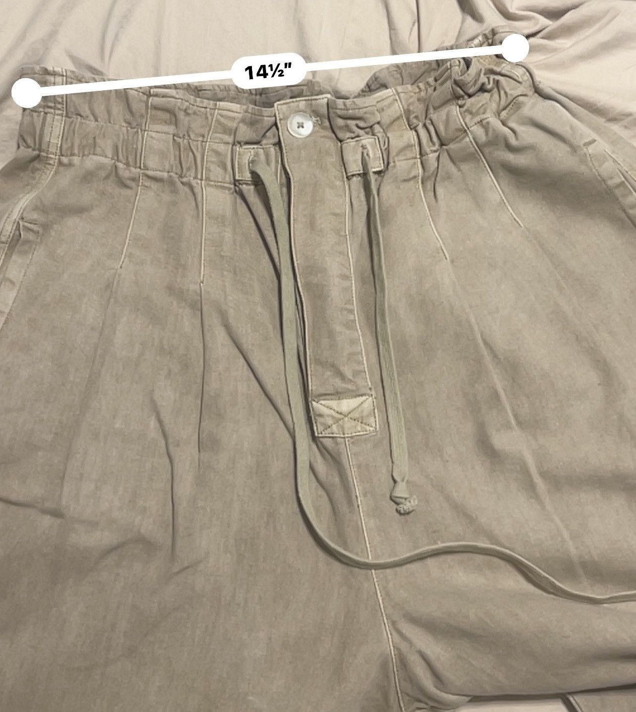 Free People Free People- Pleated Drawstring Sugar Kelp Paper Bag Pants Size 38" / US 16 / IT 52 - 2 Thumbnail