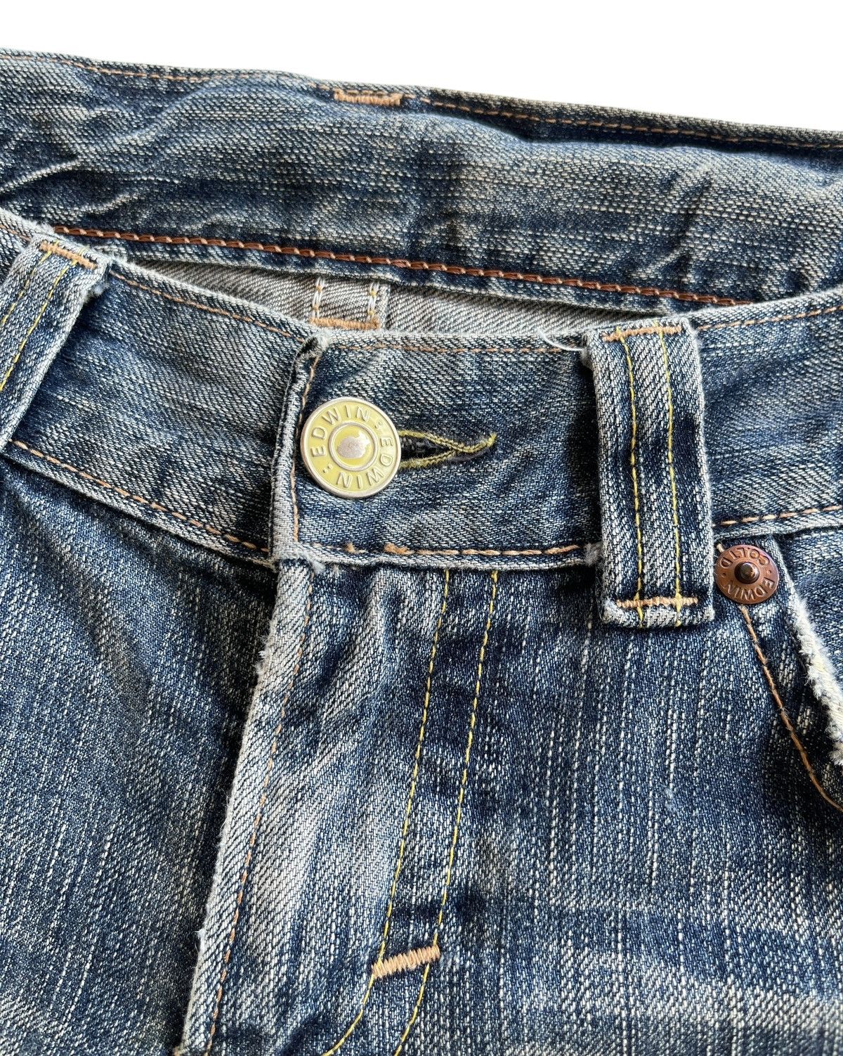 Japanese Brand Vintage Edwin 504 Blue Trip Flare Distressed Denim Size US 32 / EU 48 - 9 Thumbnail