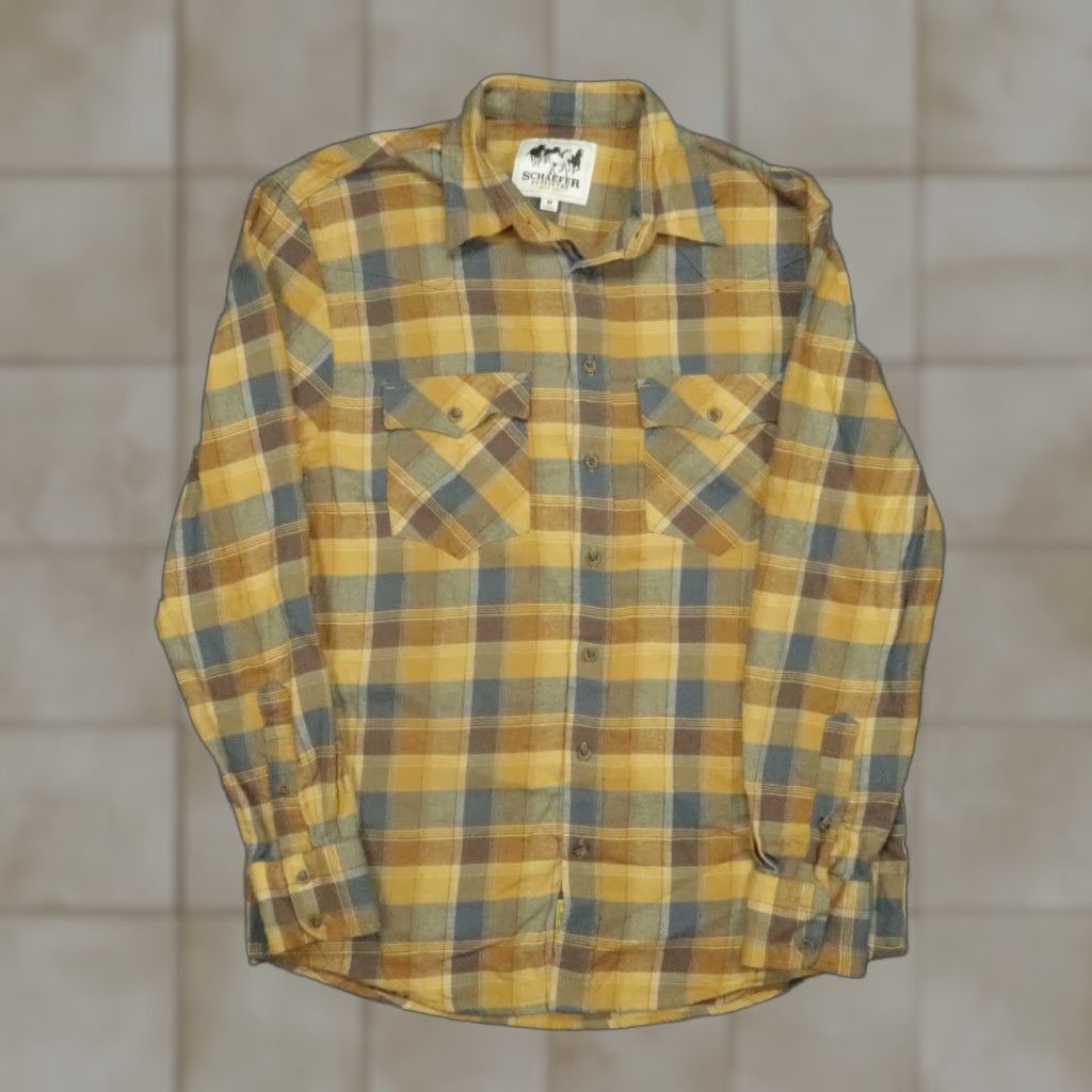 Vintage Schaefer Outfitter Shirt Mens Medium Yellow Plaid Flannel Long Sleeve Button Size US M / EU 48-50 / 2 - 1 Thumbnail