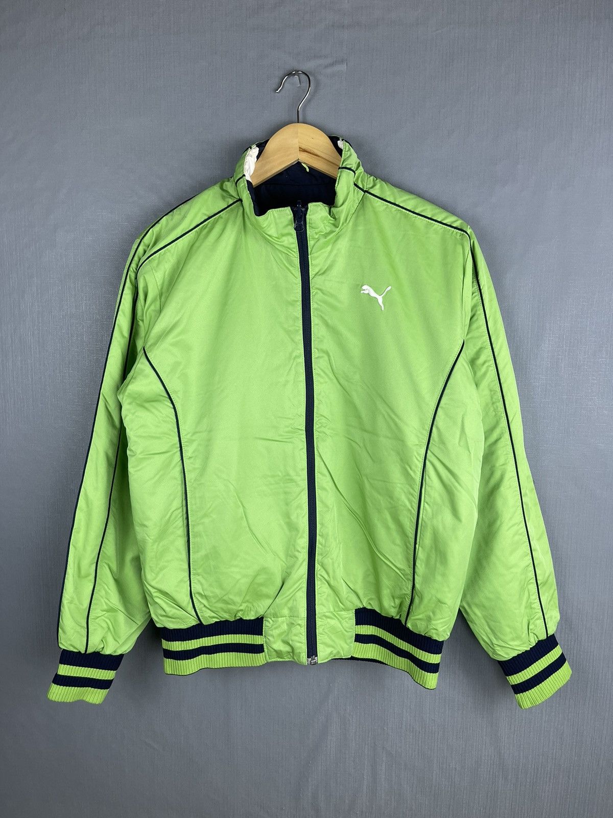 Pre-owned Puma X Vintage Puma Embroidery Logo Reversible Jacket In Green/blue