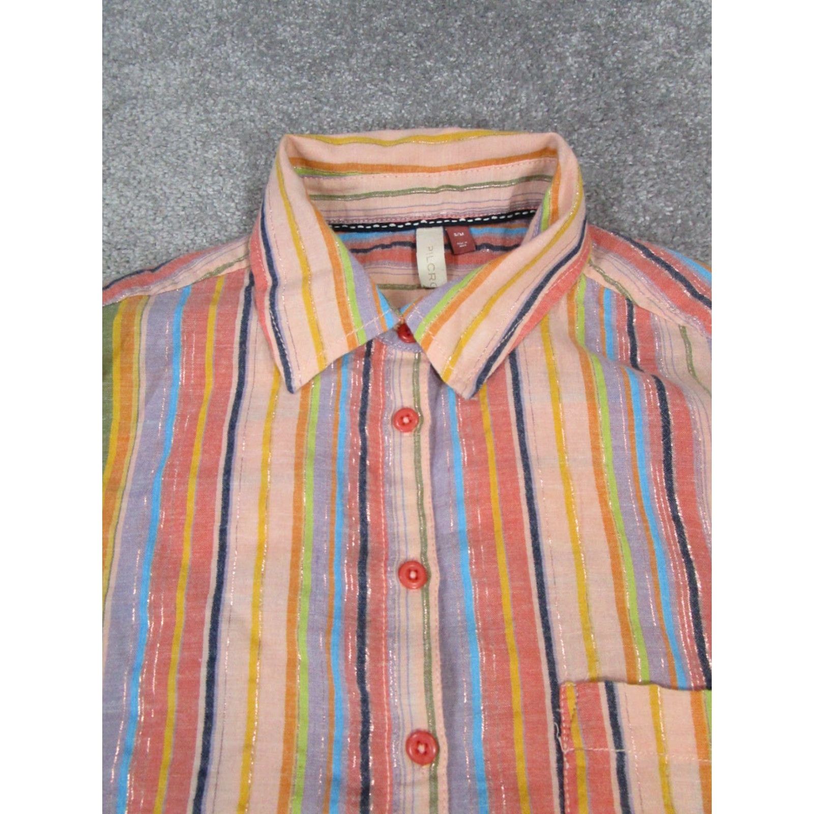 Vintage Pilcro Shirt Mens Small Orange Blue Green Cotton Knit Button Up Size US S / EU 44-46 / 1 - 2 Thumbnail