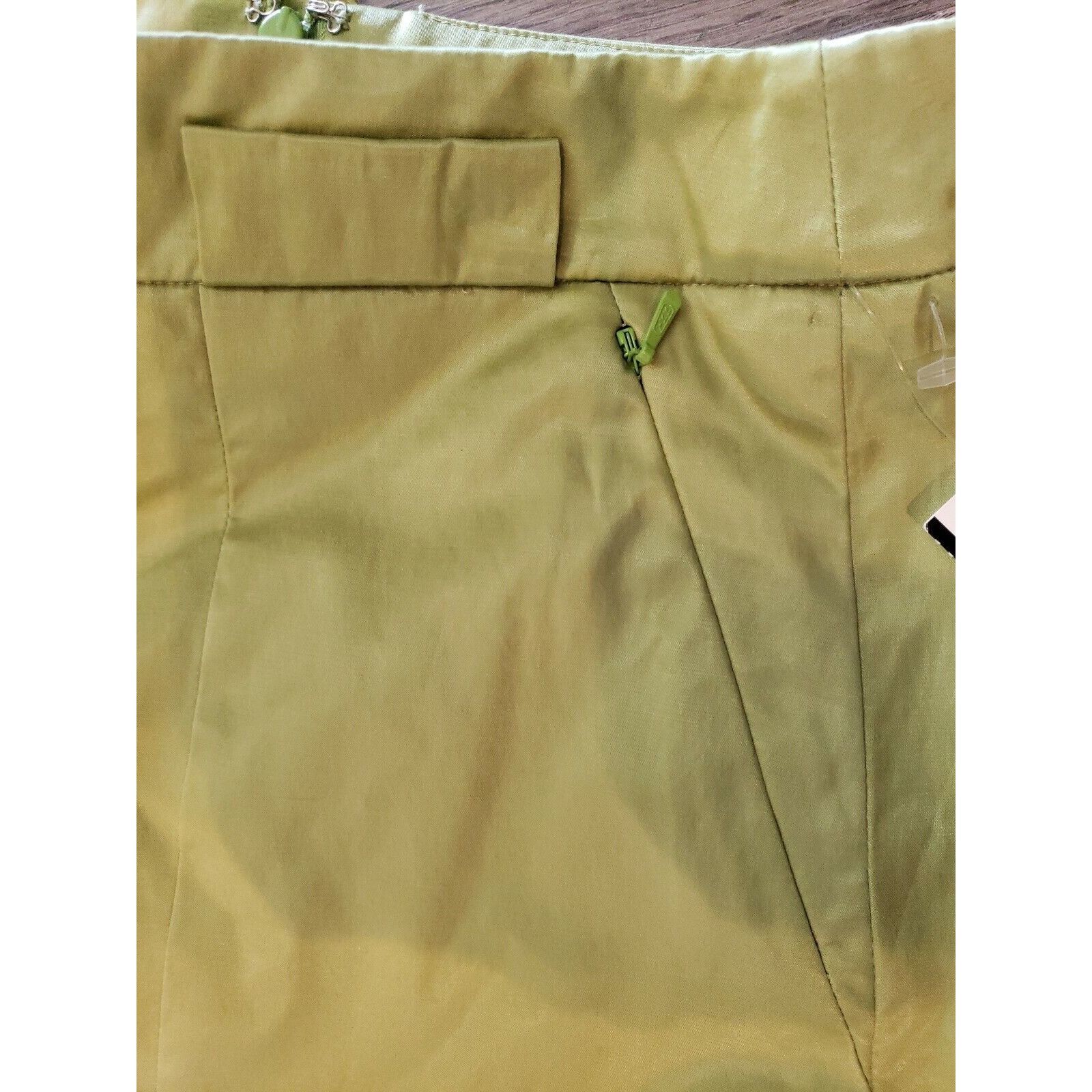 Designer Trumpet Flare Skirt Womens 4 Green Sateen Pockets Knee Lengt Size 27" / US 4 / IT 40 - 9 Thumbnail