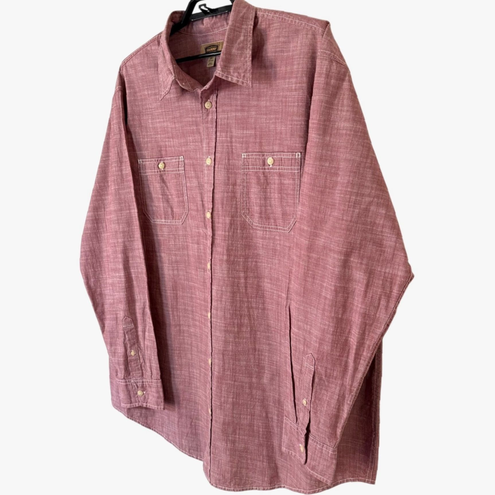 Vintage VINTAGE The Foundry Button-Up Long-Sleeve Pocket Shirt Men 2XLT Red Cotton Button-Front 29" Pit to Pit 33.5" Hem Mens Size US XXL / EU 58 / 5 - 2 Thumbnail