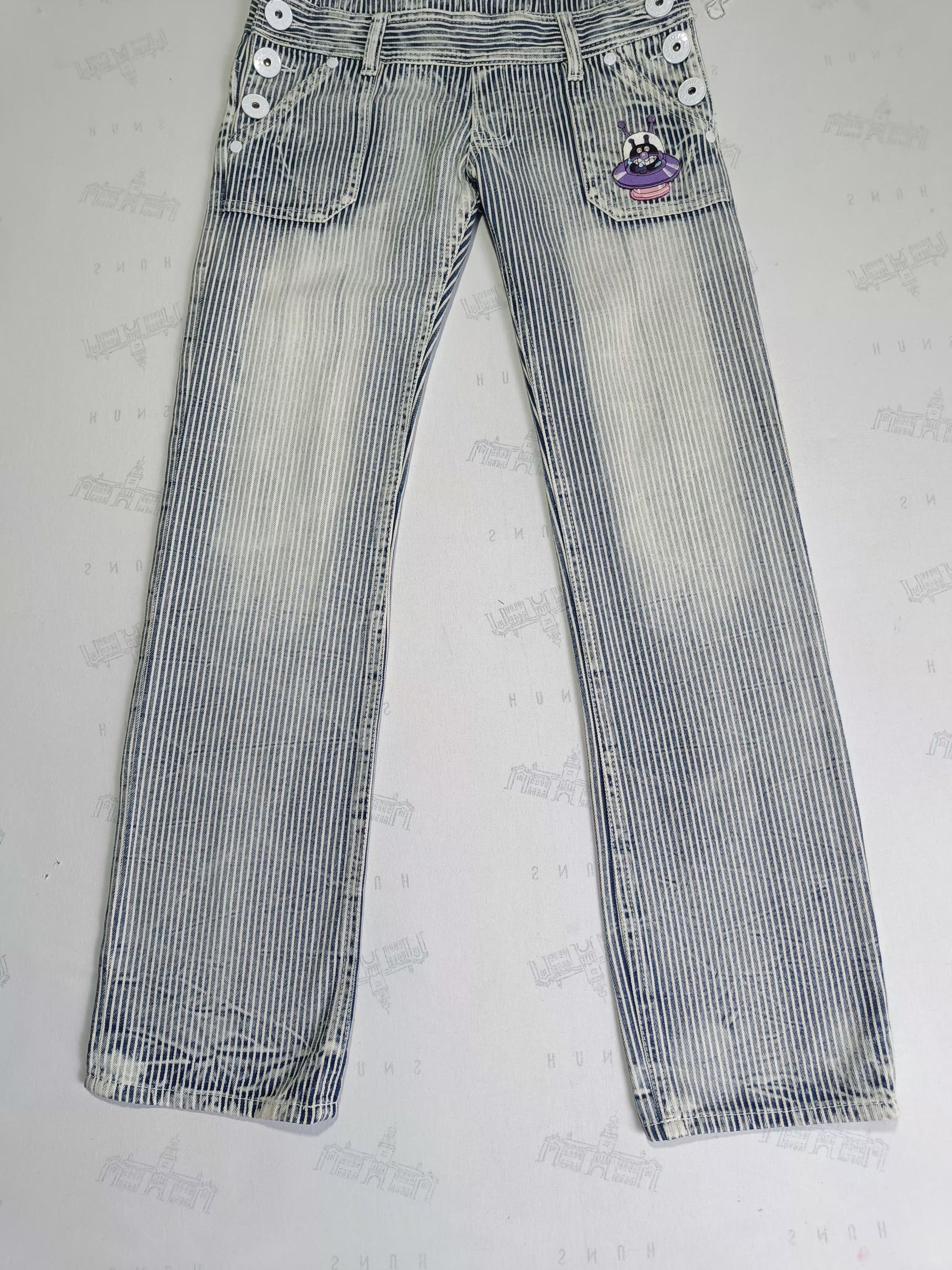 Japanese Brand Vintage Hickory Stripe Overall Cartoon Character Baikinman Size 26" / US 2 / IT 38 - 15 Thumbnail