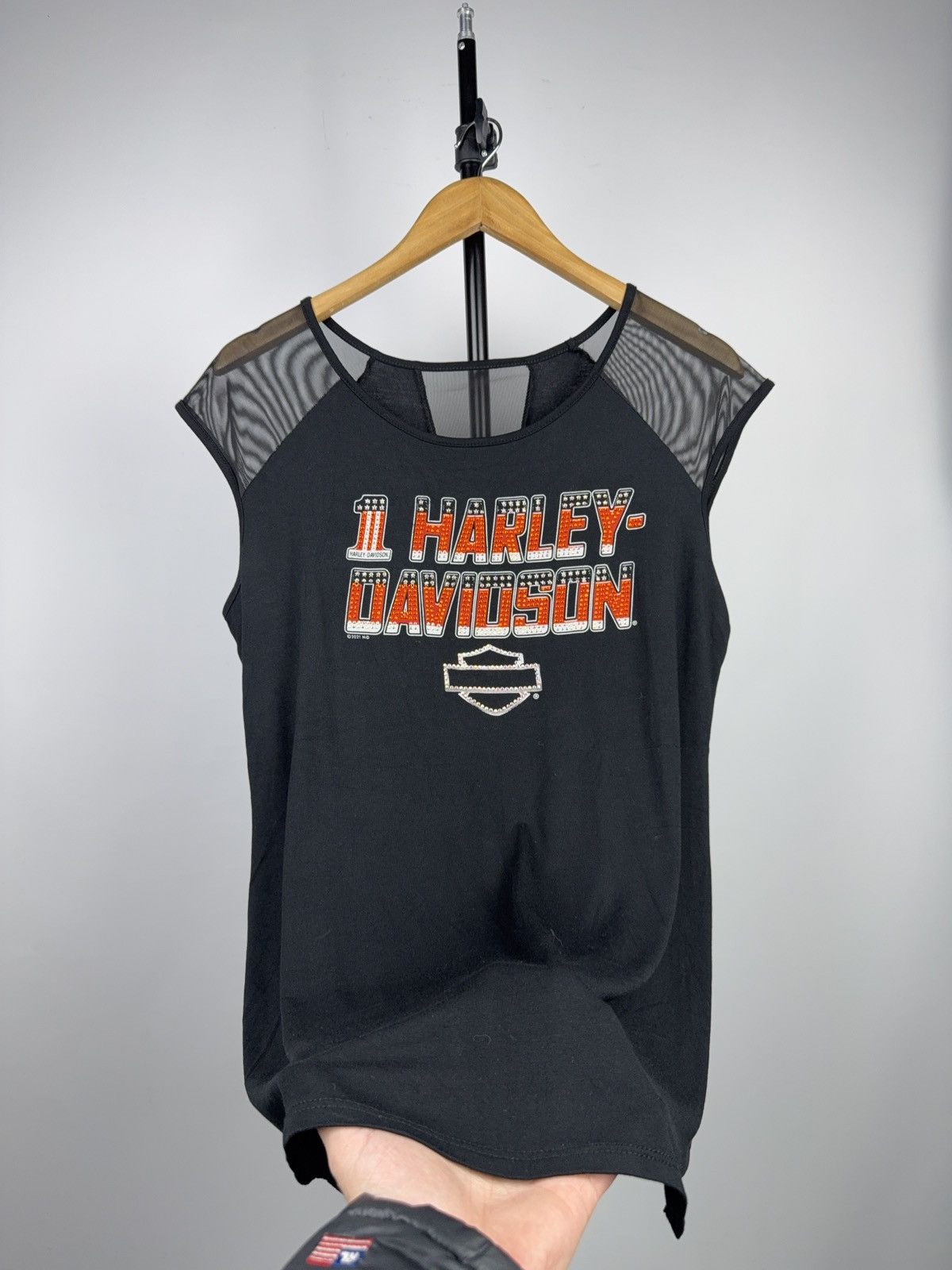 Harley Davidson Harley Davidson Moto Biker Rhinestone Mesh Y2K Tank Top Size XL / US 12-14 / IT 48-50 - 5 Thumbnail