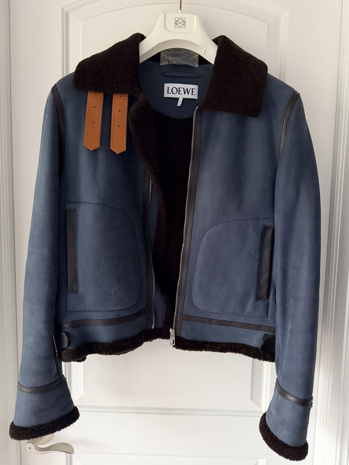 Loewe Loewe Blue Leather Brown Shearling Jacket Size US L / EU 52-54 / 3 - 2 Thumbnail