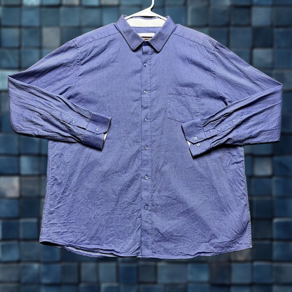 Johnston & Murphy Johnston & Murphy Shirt Geometric Button-Up Cotton Blue 2XL Mens Long Sleeve Regular Fit FSM Size US XXL / EU 58 / 5 - 1 Thumbnail